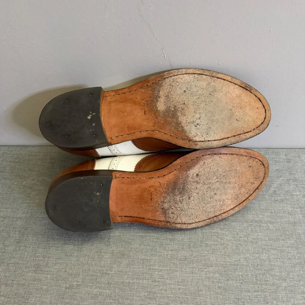 T.O. Dey Wingtip Oxfords Mens 10 Brown White Custom Made Spectator Vintage Shoes